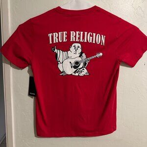 True Religion T- Shirt Mens L Big Buddha Tangle Crew Neck Red Dahlia